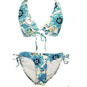 Aztec Rose Two-Piece Swimsuit Blue White Yellow Small Size 4